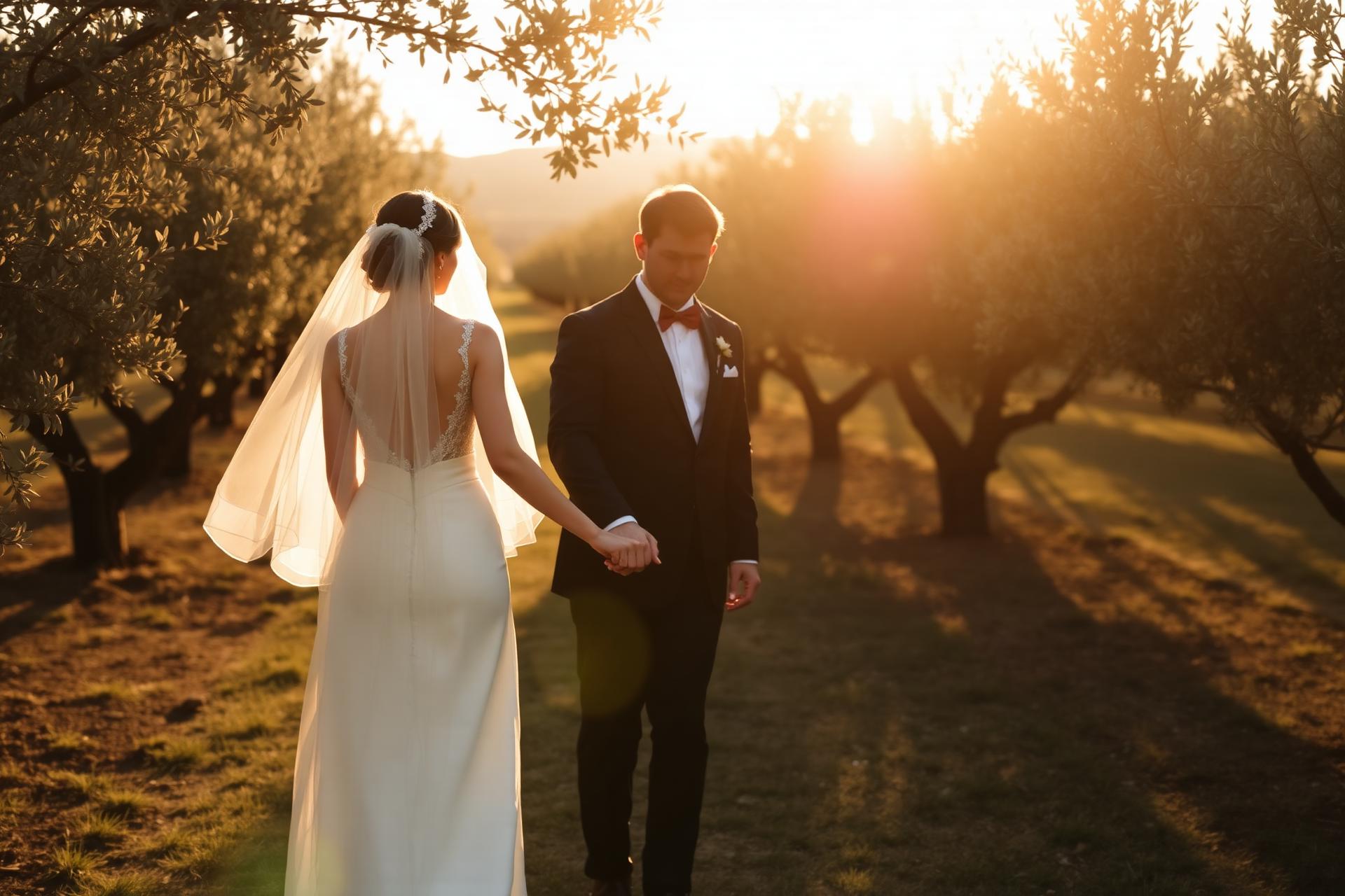 Luisa e Alexandre de mãos dadas ao pôr do sol